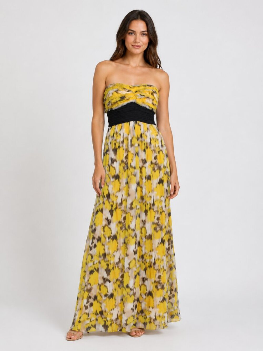 BCBG MaxAzria 100% Silk Strapless Maxi Dress Sz 4 Flowy Fairy Empire Waist Y2K